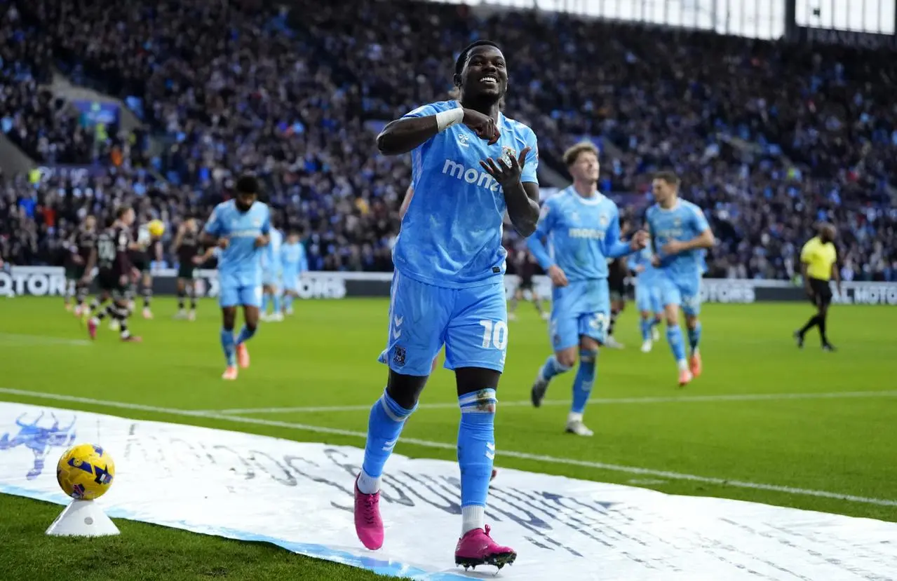 Ephron Mason-Clark celebrates scoring for Coventry