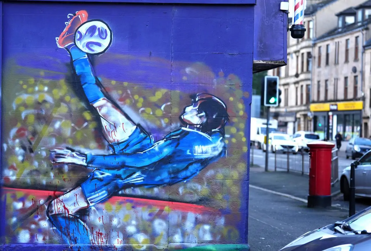 A mural on Andrews Street in Paisley of Scott McTominay scoring an overhead kick against Denmark