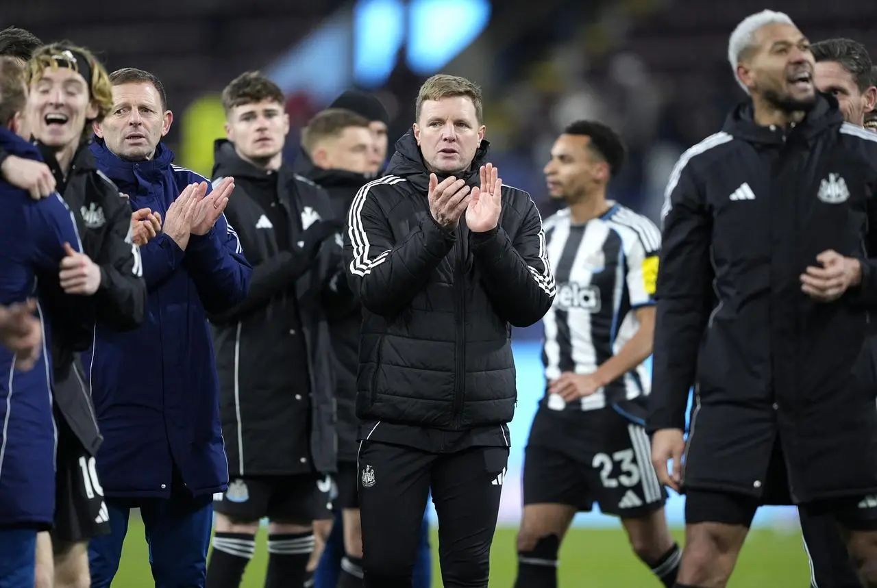 Newcastle head coach Eddie Howe applauds the fans following the Magpies' 3-1 Premier League win at Burnley