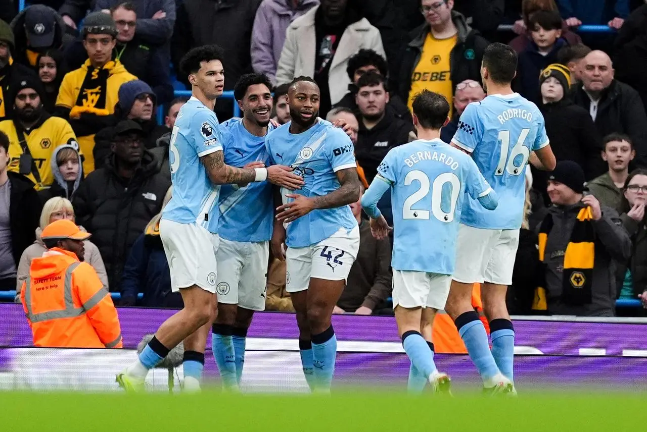 Manchester City’s Antoine Semenyo celebrates scoring