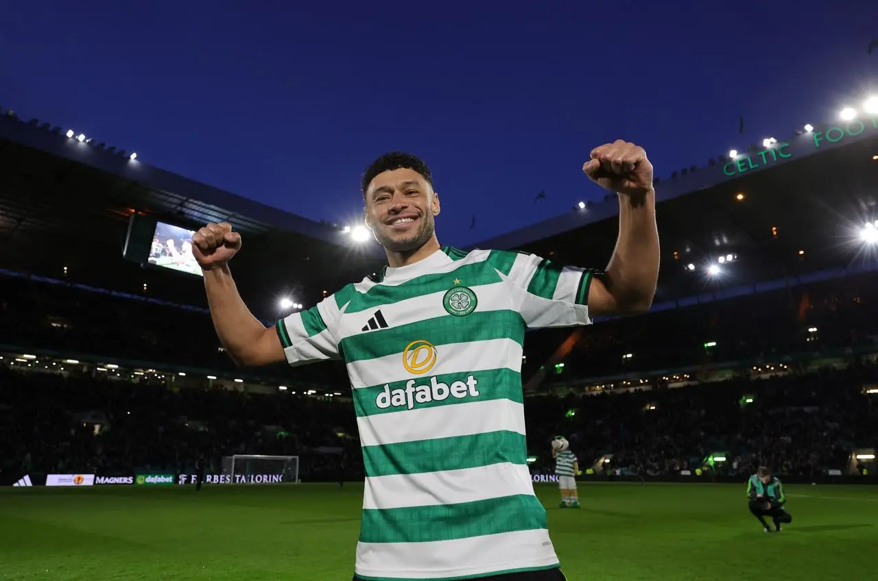 Alex Oxlade-Chamberlain is paraded to the crowd at Parkhead after signing for Celtic