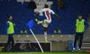 Jean-Philippe Mateta kicks the corner flag in celebration after scoring for Crystal Palace