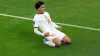 Morocco’s Zakaria Aboukhlal celebrates scoring his team’s second in a shock win over Belgium (Martin Rickett/PA)