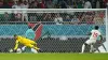 Alphonso Davies has a penalty saved by Belgium goalkeeper Thibaut Courtois (Mike Egerton/PA)