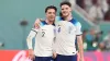 Jack Grealish (left) celebrates with Declan Rice after England’s win over Iran (Martin Rickett/PA)