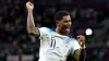 England’s Marcus Rashford celebrates his second goal against Wales (Adam Davy/PA).