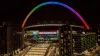 The Wembley arch lit up in rainbow colours (FA Handout/PA).