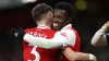 Eddie Nketiah, right, celebrates his goal (Steven Paston/PA)