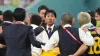 Japan manager Hajime Moriyasu (centre) guided his side to another memorable World Cup victory (Nick Potts/PA)