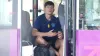 England’s Harry Maguire waits on a coach outside the Souq Al-Wakra hotel (Martin Rickett/PA)