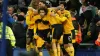 Rayan Ait-Nouri celebrates scoring Wolves’ dramatic winner at Everton (Martin Rickett/PA)