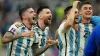 Lionel Messi, second left, celebrates with his team after victory over Croatia (Nick Potts/PA)