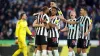 Newcastle players celebrate after scoring at Leicester (Mike Egerton/PA)