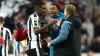 Newcastle goalscorer Alexander Isak, left, celebrates with Joe Willock, centre, and manager Eddie Howe at full-time (Owen Hu