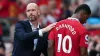 Manchester United manager Erik ten Hag embraces Marcus Rashford 