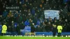 Everton fans hold up banners in protest against the club’s board (Peter Byrne/PA)