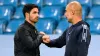 Arsenal manager Mikel Arteta (left) and Manchester City counterpart Pep Guardiola are old friends (Peter Powell/NMC Pool)