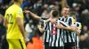 Newcastle’s defence celebrate victory over Fulham (Owen Humphreys/PA)