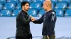 Manchester City manager Pep Guardiola embraces Arsenal manager Mikel Arteta