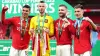 Luke Shaw (second right) celebrates Manchester United’s Carabao Cup triumph