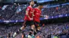 Manchester United’s Bruno Fernandes, left, and Jadon Sancho 