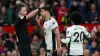 Fulham’s Aleksandar Mitrovic (centre) was sent off by referee Chris Kavanagh