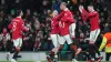 Manchester United celebrate Anthony’s goal