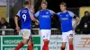 Joe Pigott (centre) opened the scoring for Portsmouth