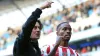 Brentford manager Thomas Frank celebrates with Ivan Toney 