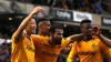 Wolves celebrate their second goal against Brentford (Barrington Coombs/PA)