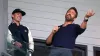 Wrexham co-owners Rob McElhenney (left) and Ryan Reynolds react in the stands during the Vanarama National League win over B