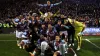 Burnley players celebrate promotion to the Premier League following the Sky Bet Championship match at Ewood Park, Blackburn.