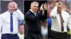 Sean Dyche’s Everton (left), Dean Smith’s Leicester (centre) and Sam Allardyce’s Leeds are fighting to stay up (Peter Byrne/