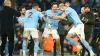 Manchester City forward Erling Haaland celebrates after his record-breaking goal against West Ham (Dave Thompson/AP)