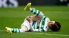 Kyogo Furuhashi was hurt in a challenge with Aberdeen goalkeeper Kelle Roos (Andrew Milligan/PA)