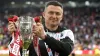 Sheffield United manager Paul Heckingbottom lifts the second place trophy after the Sky Bet Championship match at Bramall La