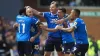 Joe Ward (second left) scored Peterborough’s second goal 