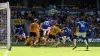 Everton’s Yerry Mina (second right) scored a late equaliser at Wolves 