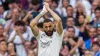 Real Madrid’s Karim Benzema claps to supporters during the Spanish La Liga soccer match against Athletic Bilbao at the Santi