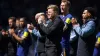 Newcastle boss Eddie Howe applauds his club’s fans at Elland Road shortly after he had been confronted a by Leeds supporter 