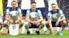 Luke Shaw, right, has been enjoying “banter” with his England team-mates Harry Kane, left, and Declan Rice, centre, over the