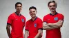 Jude Bellingham, Declan Rice and Jack Grealish, pictured last September wearing the new England away kit (FA handout/PA)