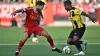 Aberdeen’s Graeme Shinnie and Hacken’s Ibrahim Sadiq battle for the ball (Bjorn Larsson Rosvall/TT via AP)