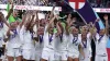 England players celebrate with the trophy following victory over Germany in the Euro 2022 final at Wembley (Danny Lawson/PA)