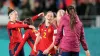 Spain’s players celebrate reaching the Women’s World Cup final (Alessandra Tarantino/AP/PA)