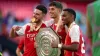 Arsenal’s Declan Rice, Kai Havertz and Jurrien Timber celebrate after winning the Community Shield (John Walton/PA).