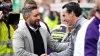 Hibernian manager Lee Johnson shakes hands with Aston Villa manager Unai Emery before the Edinburgh side’s heavy defeat (Jan