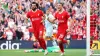 Liverpool’s Diogo Jota (centre right) celebrates scoring (Peter Byrne/PA)