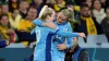 Alessia Russo celebrates with Lauren Hemp during England’s 3-1 win over Australia (Isabel Infantes/PA)