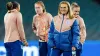 England head coach Sarina Wiegman (second from right) and players on the pitch at Stadium Australia in Sydney ahead of Sunda